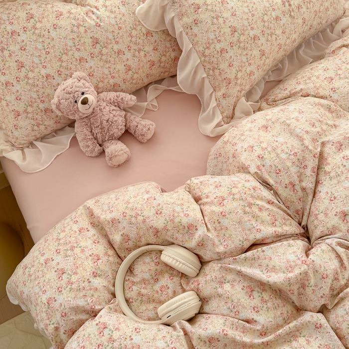 91家纺网 家纺一手货源 找家纺 橘子家 2025新款云纱四件套 雾都玫瑰