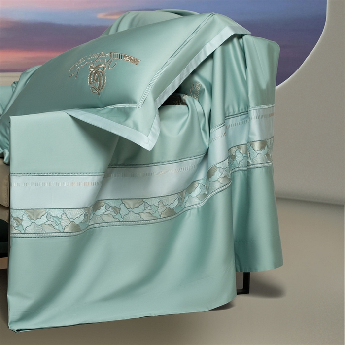 91家纺网 家纺一手货源 找家纺 高大尚婚庆馆 2025春夏新款 长绒棉高端绣花四件套-海歌娜 海歌娜-水晶兰