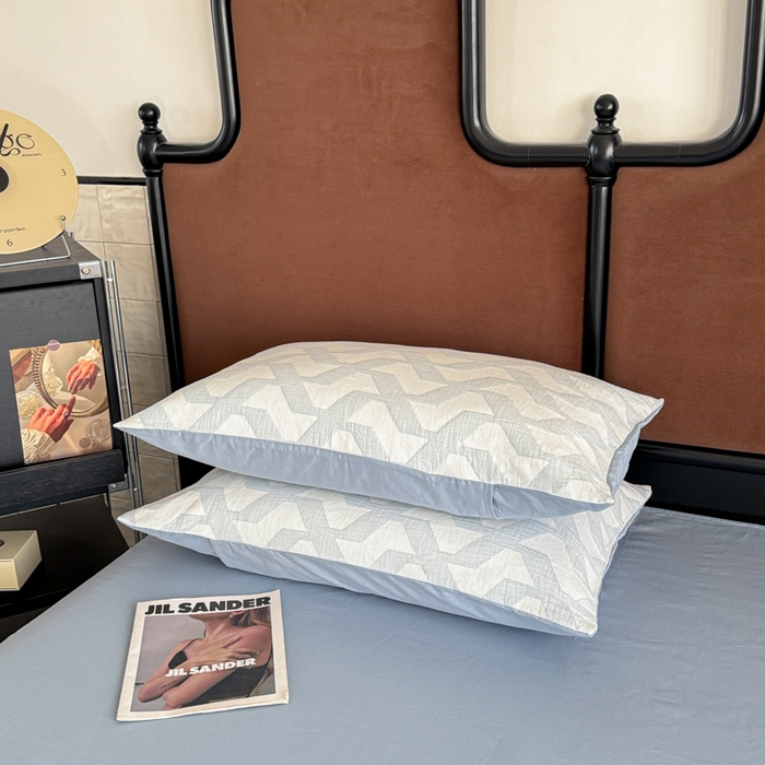 91家纺网 家纺一手货源 找家纺 眠博士2025新款AB版简约时尚A类全棉三层纱系列单枕套 三层纱-慕斯-蓝