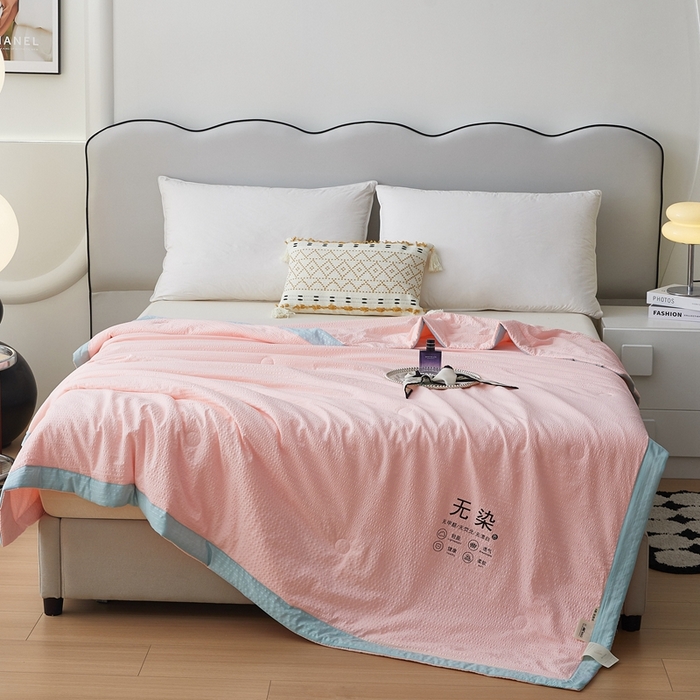 91家纺网 家纺一手货源 找家纺 仁凯家纺 2025新款A类无染原棉大豆被夏被夏凉被空调被子 温柔粉-绿边