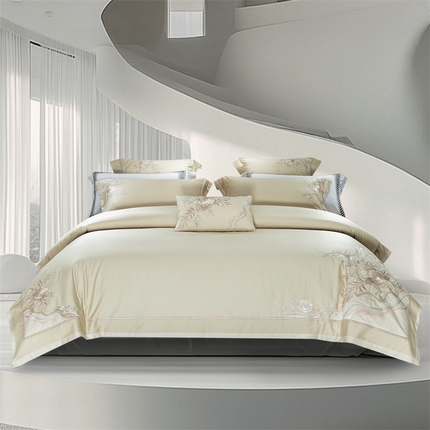 高大尚婚庆馆 2025春夏新款 长绒棉高端绣花四件套-奥德丽 奥德丽-油果绿