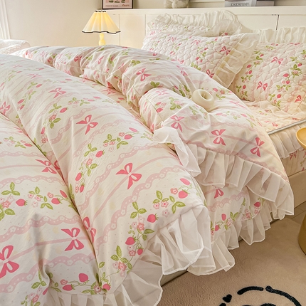 眠势力 2025新款韩版花边床笠款四件套雪纺公主风ins夹棉四季通用席梦思保护套 微风