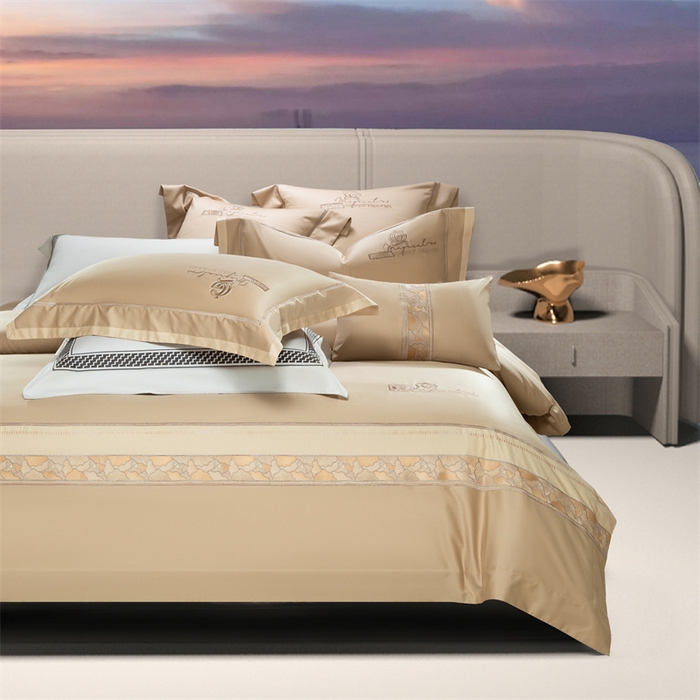 91家纺网 家纺一手货源 找家纺 高大尚婚庆馆 2025春夏新款 长绒棉高端绣花四件套-海歌娜 海歌娜 香槟金