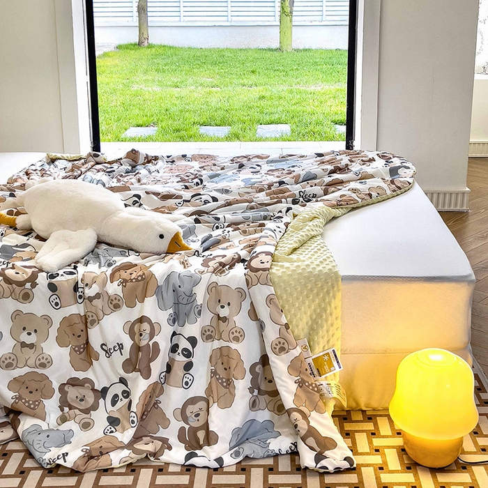 91家纺网 家纺一手货源 找家纺 绒梦里 2025新款儿童卡通系列A类凉感冰豆豆夏被 宠物派