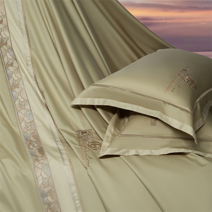 91家纺网 家纺一手货源 找家纺 高大尚婚庆馆 2025春夏新款 长绒棉高端绣花四件套-海歌娜 海歌娜-油果绿