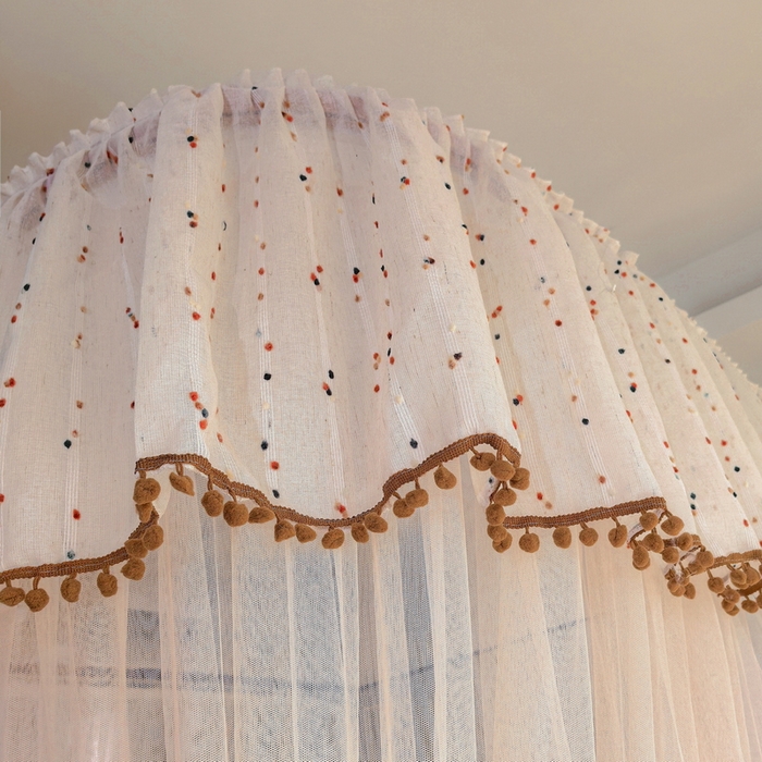 91家纺网 家纺一手货源 找家纺 夏彩  2025新款加柔加密铝合金接口高度可调节双层窗帘式导轨蚊帐88619 花语-玉