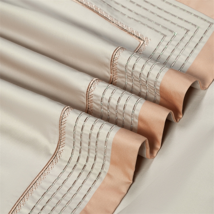 91家纺网 家纺一手货源 找家纺 高大尚婚庆馆 2025春夏新款 长绒棉高端绣花四件套-希米娅 卡其色