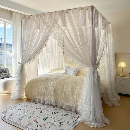 91家纺网 家纺一手货源 找家纺 （总）夏彩 2025新款优雅蕾丝提花豪华宫廷落地式蚊帐88622