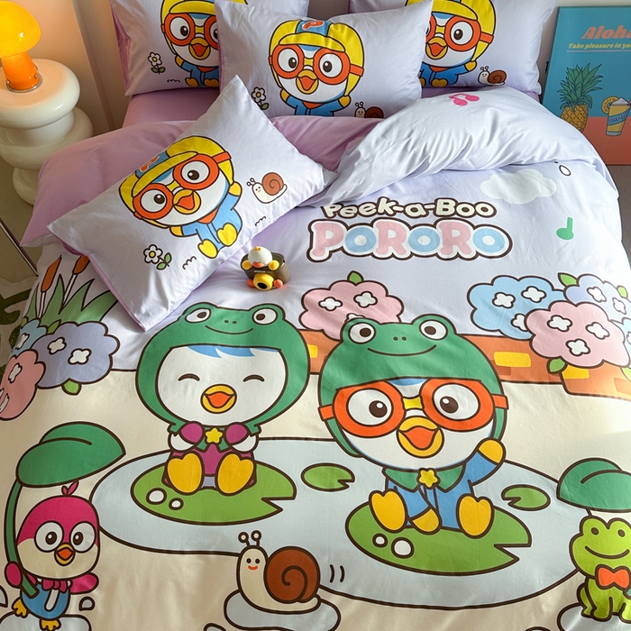 91家纺网 家纺一手货源 找家纺 金爱家 2025新款波乐乐系列纯棉数码印花系列四件套 波乐乐-欢乐时光