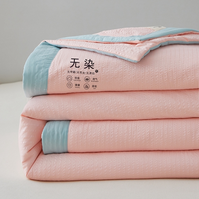 91家纺网 家纺一手货源 找家纺 仁凯家纺 2025新款A类无染原棉大豆被夏被夏凉被空调被子 温柔粉-绿边