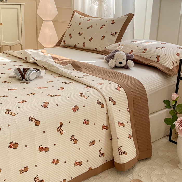 91家纺网 家纺一手货源 找家纺 尊妙被业 2025新款针织棉直边床盖三件套 安好