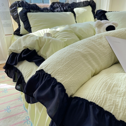 91家纺网 家纺一手货源 找家纺 （总）韩都家居 2025新款韩版法式黑花边泡泡棉四件套-初味（包含买家秀）