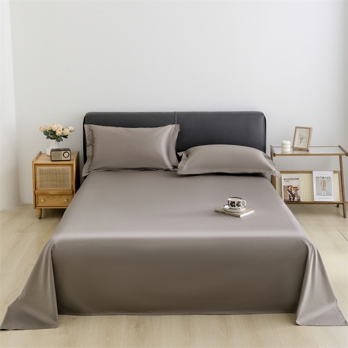 91家纺网 家纺一手货源 找家纺 宝时兰 2025新款100支新疆长绒棉单品床单全棉枕套纯棉三件套 雅棕灰