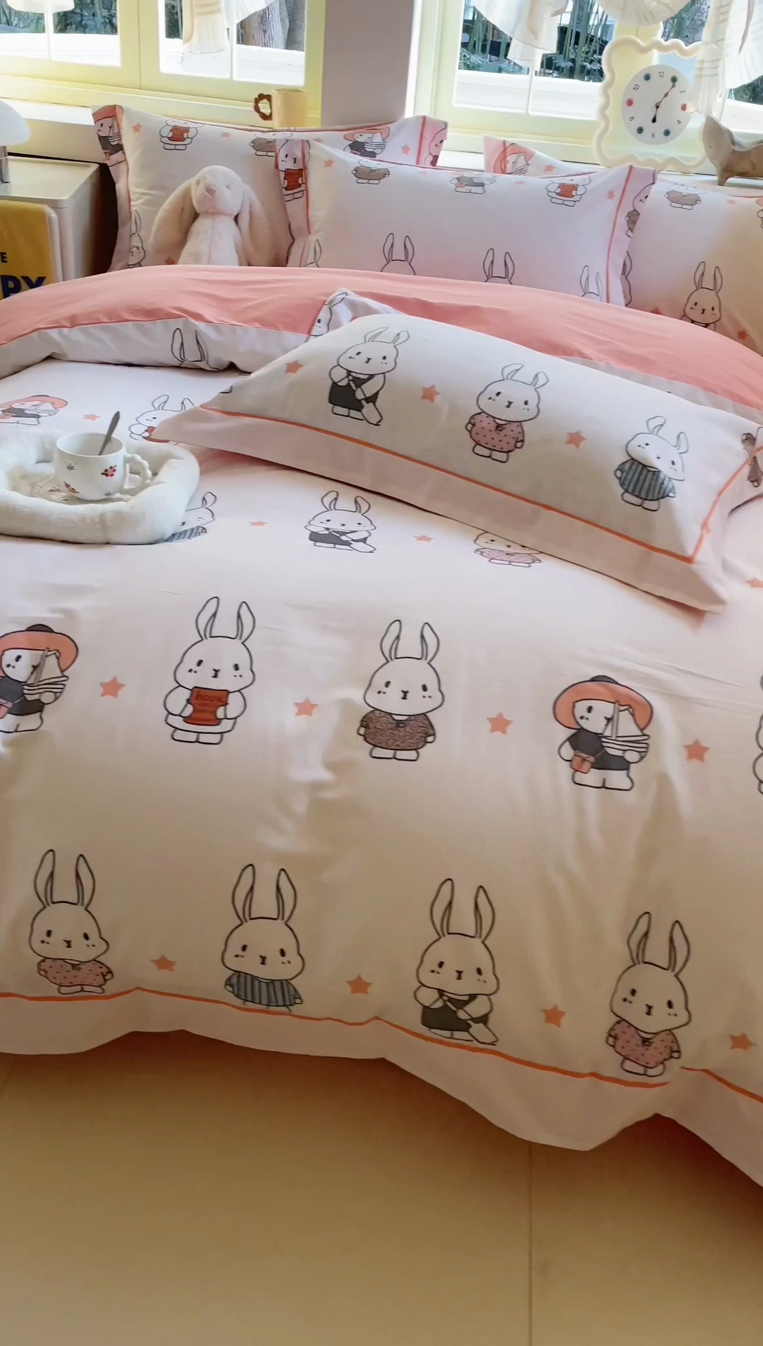 91家纺网 家纺一手货源 找家纺 7V 2025全棉被套133*76纯棉轻奢宽边单被套喷气长绒棉面料 星星兔