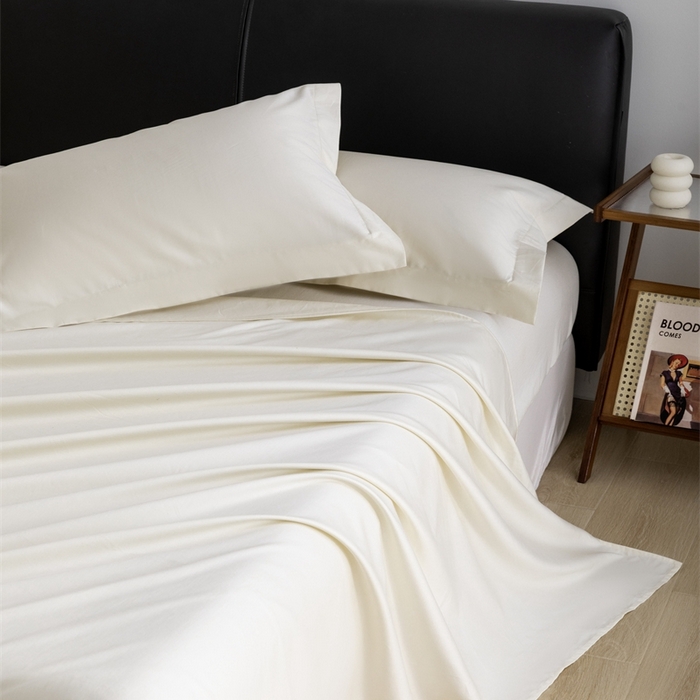 91家纺网 家纺一手货源 找家纺 宝时兰 2025新款100支新疆长绒棉单品床单全棉枕套纯棉三件套 奶昔白