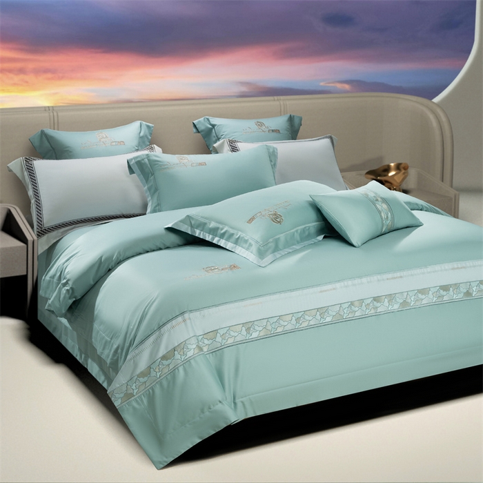 91家纺网 家纺一手货源 找家纺 高大尚婚庆馆 2025春夏新款 长绒棉高端绣花四件套-海歌娜 海歌娜-水晶兰