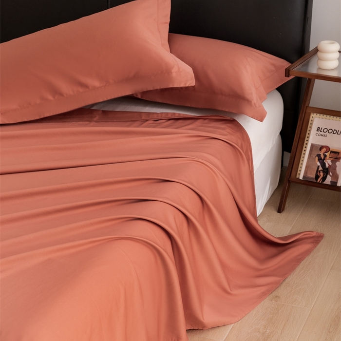 91家纺网 家纺一手货源 找家纺 宝时兰 2025新款100支新疆长绒棉单品床单全棉枕套纯棉三件套 枫叶橘