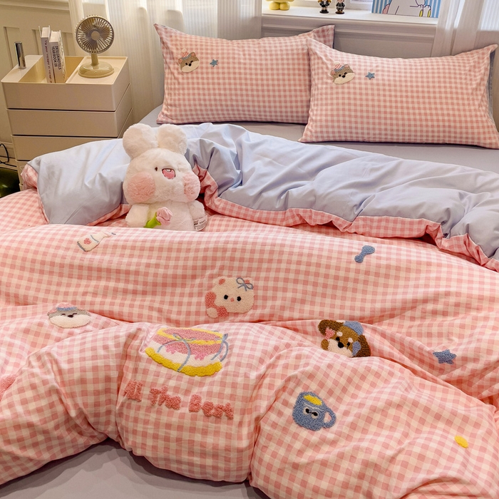 91家纺网 家纺一手货源 找家纺 （总）梦之岛 2025新款多巴胺云朵棉可爱毛巾绣四件套