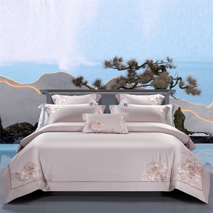 91家纺网 家纺一手货源 找家纺 （总）高大尚婚庆馆 2025春夏新款 长绒棉高端绣花四件套-赫莲娜