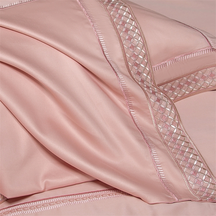 91家纺网 家纺一手货源 找家纺 高大尚婚庆馆 2025春夏新款 长绒棉高端绣花四件套-希尔顿 落樱粉