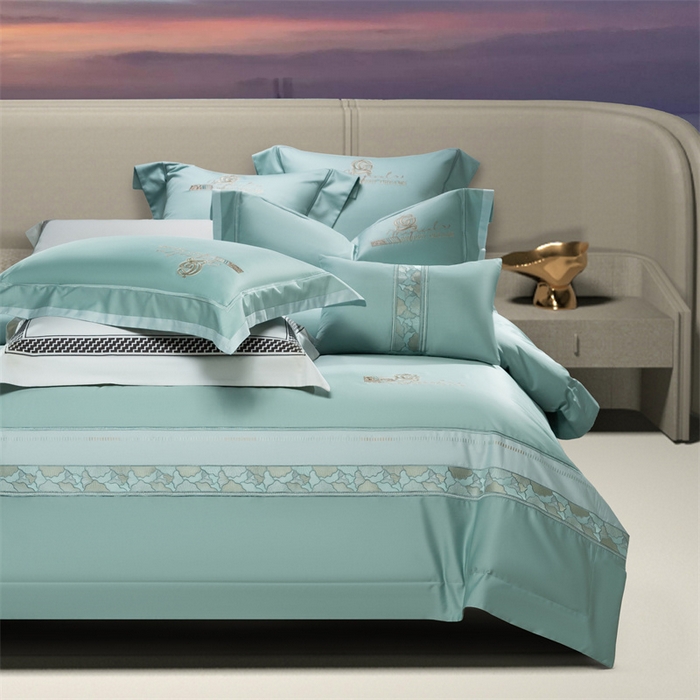 91家纺网 家纺一手货源 找家纺 高大尚婚庆馆 2025春夏新款 长绒棉高端绣花四件套-海歌娜 海歌娜-水晶兰