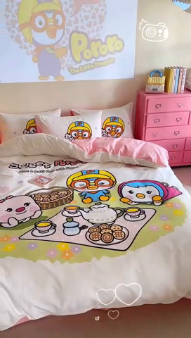 91家纺网 家纺一手货源 找家纺 金爱家 2025新款波乐乐系列纯棉数码印花系列四件套 波乐乐-露营时刻