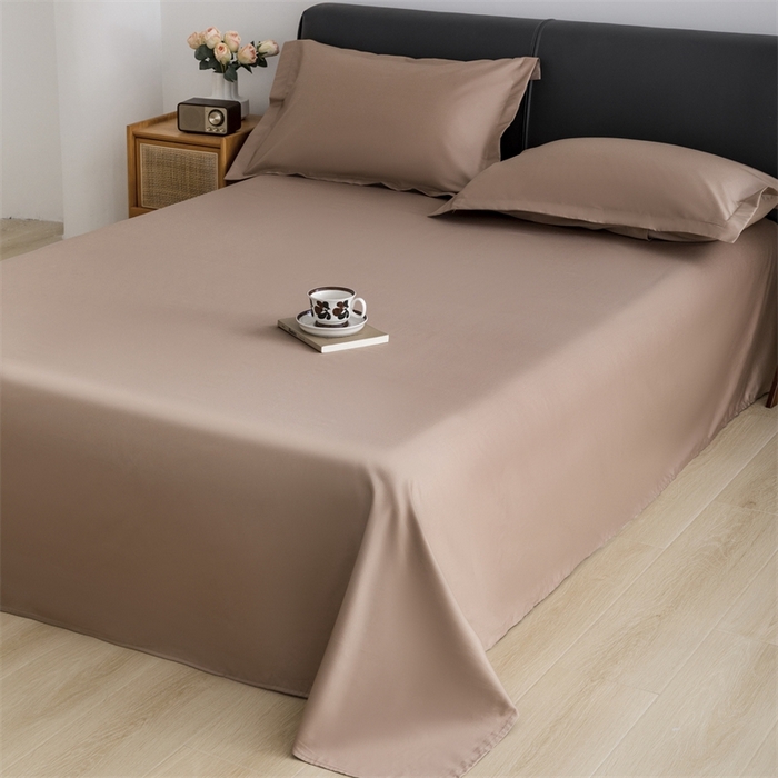 91家纺网 家纺一手货源 找家纺 宝时兰 2025新款100支新疆长绒棉单品床单全棉枕套纯棉三件套 布朗咖