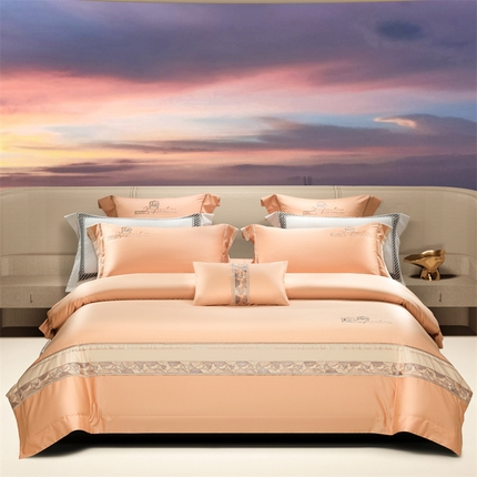 高大尚婚庆馆 2025春夏新款 长绒棉高端绣花四件套-海歌娜 海歌娜-南瓜橘