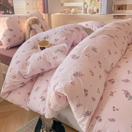 韩巢家纺 2025新款云感双层纱超柔裸睡级学生宿舍上下铺床单被套三件套-（提供卖家秀） 葡萄七分甜