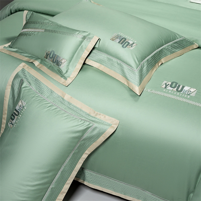 91家纺网 家纺一手货源 找家纺 高大尚婚庆馆 2025春夏新款 长绒棉高端绣花四件套-希米娅 清新绿