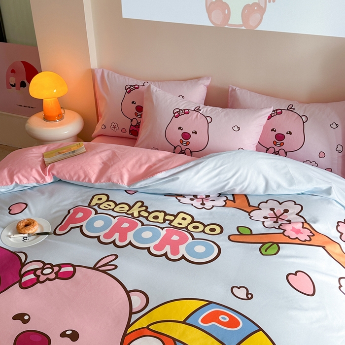 91家纺网 家纺一手货源 找家纺 金爱家 2025新款波乐乐系列纯棉数码印花系列四件套 波乐乐-好朋友