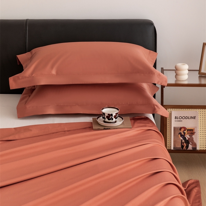 91家纺网 家纺一手货源 找家纺 宝时兰 2025新款100支新疆长绒棉单品床单全棉枕套纯棉三件套 枫叶橘