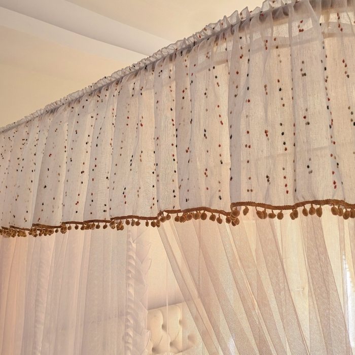 91家纺网 家纺一手货源 找家纺 夏彩  2025新款加柔加密铝合金接口高度可调节双层窗帘式导轨蚊帐88619 花语-玉