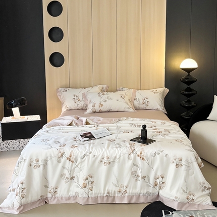 慕梵家居 2025新款莱赛尔纤维夏被 花佳境咖