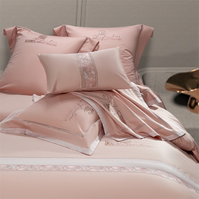 91家纺网 家纺一手货源 找家纺 高大尚婚庆馆 2025春夏新款 长绒棉高端绣花四件套-海歌娜 海歌娜-落樱粉