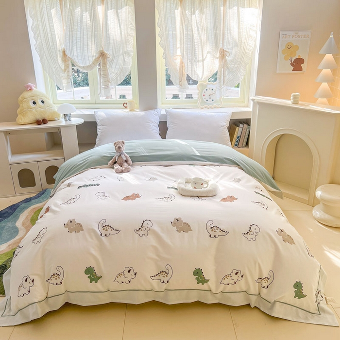 91家纺网 家纺一手货源 找家纺 7V 2025全棉被套133*76纯棉轻奢宽边单被套喷气长绒棉面料 侏罗纪