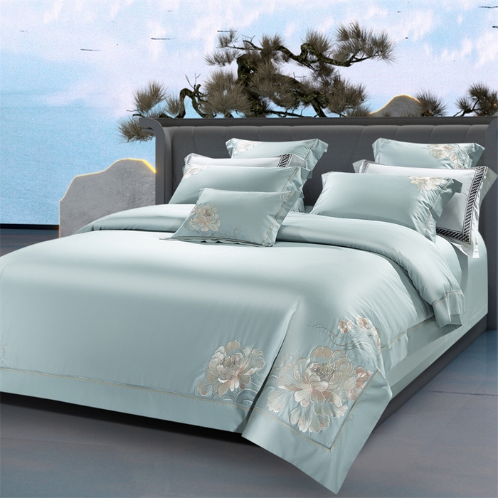 91家纺网 家纺一手货源 找家纺 高大尚婚庆馆 2025春夏新款 长绒棉高端绣花四件套-赫莲娜 赫莲娜-水晶兰