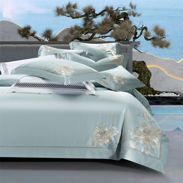 91家纺网 家纺一手货源 找家纺 高大尚婚庆馆 2025春夏新款 长绒棉高端绣花四件套-赫莲娜 赫莲娜-水晶兰