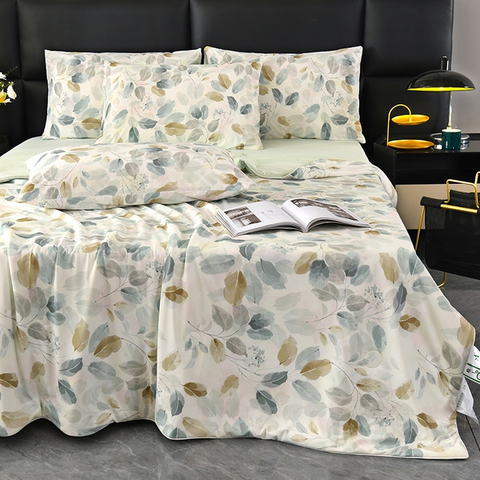 91家纺网 家纺一手货源 找家纺 欧夏家纺 2025新款凉感玻尿酸焕颜被夏被 一叶风情