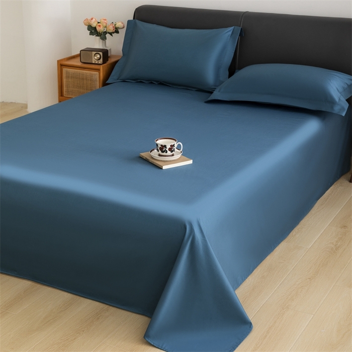 91家纺网 家纺一手货源 找家纺 宝时兰 2025新款100支新疆长绒棉单品床单全棉枕套纯棉三件套 梵星蓝