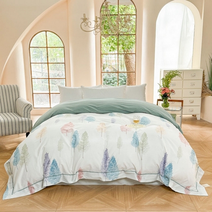 91家纺网 家纺一手货源 找家纺 （总）7V 2025新款轻奢大宽边100%纯棉四件套133*76全棉喷气宽幅长绒棉被套床单床笠套件