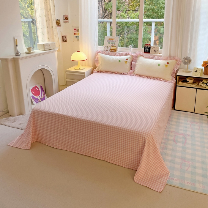 91家纺网 家纺一手货源 找家纺 梦之岛 2025新款ins韩版奶茶风云朵棉可爱毛巾绣四件套 奶茶-白粉