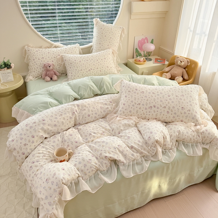 91家纺网 家纺一手货源 找家纺 橘子家 2025新款云纱四件套 清雅