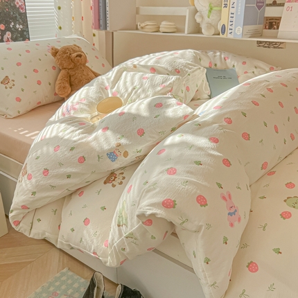 91家纺网 家纺一手货源 找家纺 （总）韩巢家纺 2025新款云感双层纱超柔裸睡级学生宿舍上下铺床单被套三件套-（提供卖家秀）