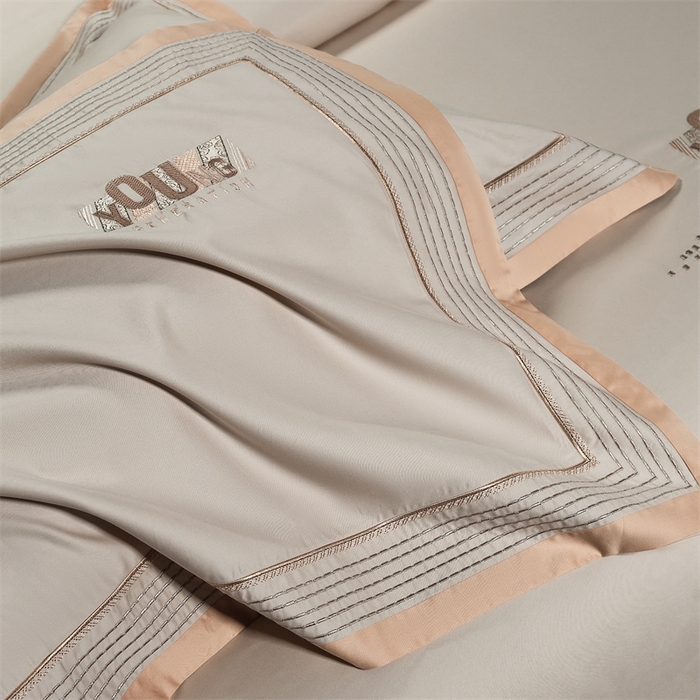 91家纺网 家纺一手货源 找家纺 高大尚婚庆馆 2025春夏新款 长绒棉高端绣花四件套-希米娅 卡其色