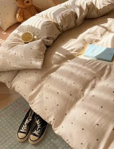 91家纺网 家纺一手货源 找家纺 （总）韩巢家纺 2025新款云感双层纱超柔裸睡级学生宿舍上下铺床单被套三件套-（提供卖家秀）