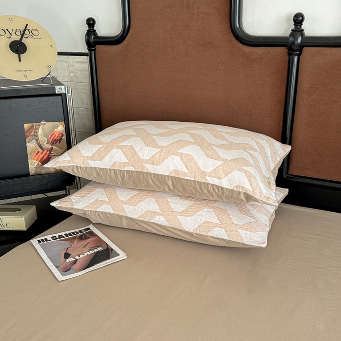 91家纺网 家纺一手货源 找家纺 眠博士2025新款AB版简约时尚A类全棉三层纱系列单枕套 三层纱-慕斯-杏