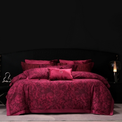 阿那亚 2025新款雅缎婚庆大红数码印花四件套 科罗娜