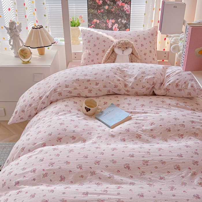 91家纺网 家纺一手货源 找家纺 韩巢家纺 2025新款云感双层纱超柔裸睡级学生宿舍上下铺床单被套三件套-（提供卖家秀） 落日暮年