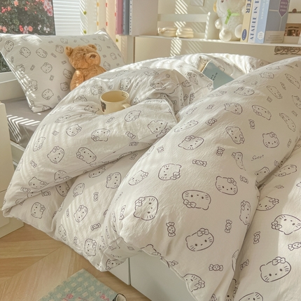 91家纺网 家纺一手货源 找家纺 （总）韩巢家纺 2025新款云感双层纱超柔裸睡级学生宿舍上下铺床单被套三件套-（提供卖家秀）